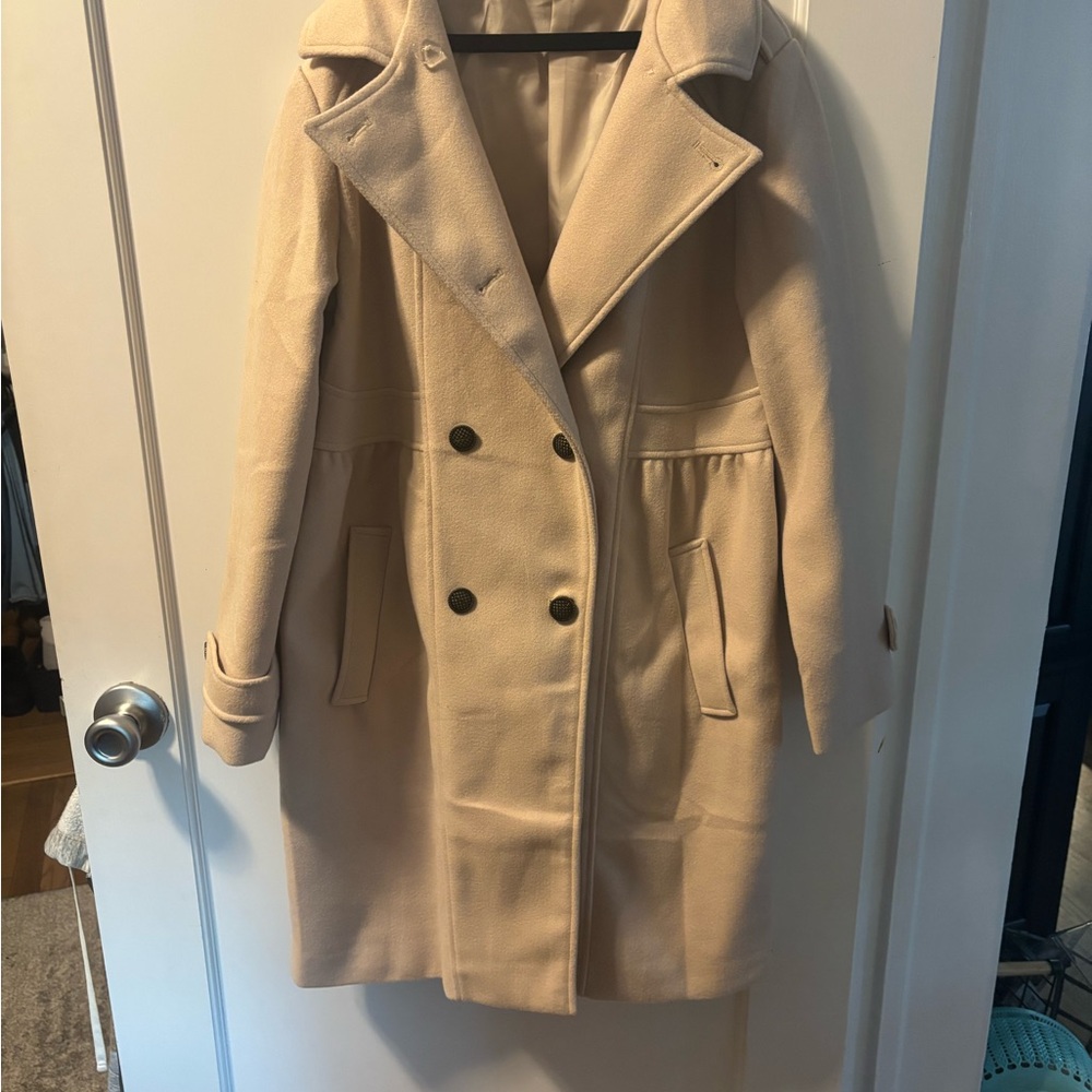 Elegant Cream Double-Breasted Women's Coat